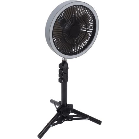 Ventilateur sur pied portable 10 000 mAh rechargeable par USB, oscillant et réglable, avec trépied, pour la maison et le camping (gris). (1/5)