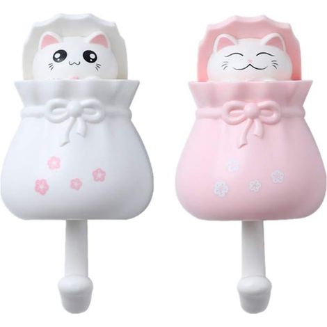 CSPARKV 2 Pack Lucky Cat Wall Hooks Self Adhesive Decorative Hanger for Hanging Coats Bags Purses Towels Keys for Kids Adults