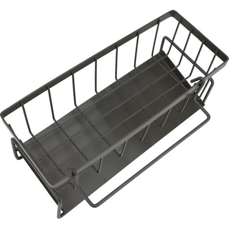 Porte-éponge pour évier en acier au carbone, distributeur de savon multifonctionnel, organisateur de cuisine gris (1/5)