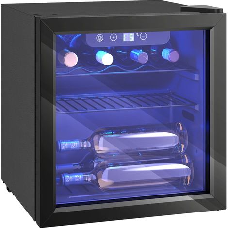 Cave à vin 12 bouteilles, capacité 36 L, température réglable de 4 à 16 °C, porte vitrée, éclairage LED, noire