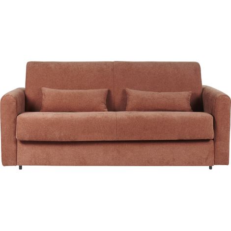 Sofá cama 3 plazas de tela efecto aterciopelado terracota con colchón de 13 cm LETTO