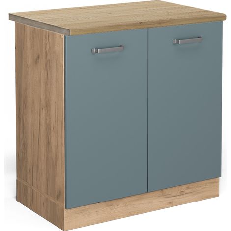 Armario bajo para fregadero R-Line, Gris azulado, 80 cm , ET Roble, Vicco
