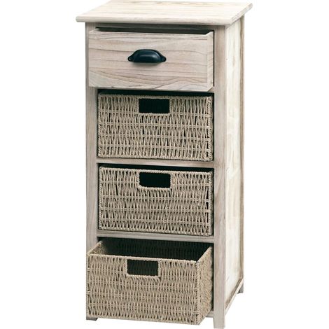 [NEUWERTIG] Kommode HHG-645 mit Körben, Schrank Schubladenschrank, Holz 83x40x29cm natur, Körbe hellbraun