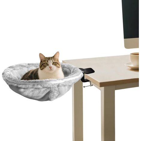 Hamac de bureau pour chat - Tissu maille respirante, cadre acier, supporte 22,7 kg - Lit surélevé rectangulaire (1/5)
