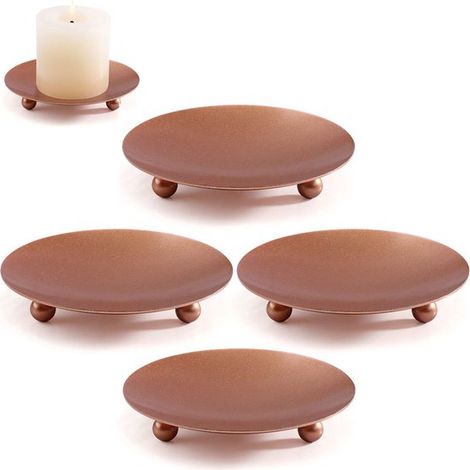 Candelabro de hierro forjado de 4 piezas, Candelabro columnar, Plato para velas vintage, 9 cm de diámetro, Tres patas de soporte, etc, Oro rosa (1/5)