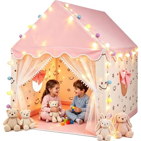 Tente de jeu rose pour enfants, grande cabane d'intérieur/extérieur avec fenêtre lumineuse (1/5)