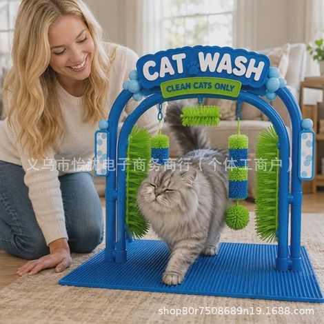 Station de toilettage pour chat, arche de brossage automatique, jouet de nettoyage pour chat, brosses douces, base stable, facile à assembler