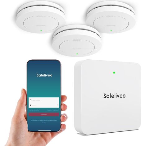 Détecteur de fumée interconnecté WiFi avec Batterie de 10 Ans, Lot de 3 avec Station de Base, Ensemble d'alarme de fumée à contrôle par Application (1/5)