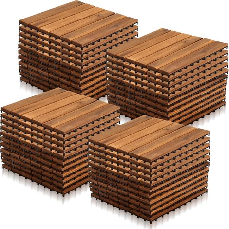 SWANEW 44 Pezzi Piastrelle in Legno Massiccio di Acacia 30x30cm. Piastrelle da Esterno e Interno per Patio Balcone