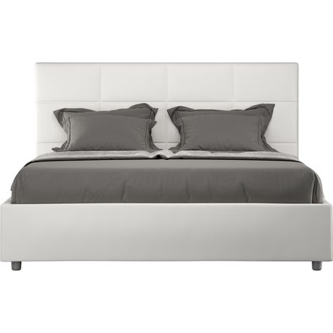 Lit capitonné simili cuir Mira Sommier-Blanc-140x200-Option Sommier (1/5)