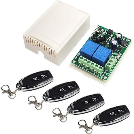 Interrupteur sans fil 220/230 V Télécommande de porte de garage 2 canaux 433 MHz RF 10 A Relais Récepteur 4 émetteurs pour moteur, volets roulants et pompes (1/5)