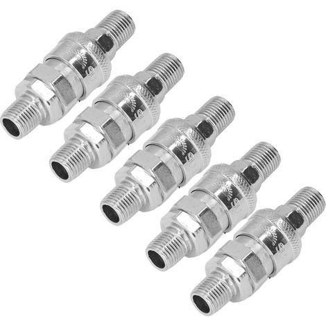 5 Kits de Raccords Pneumatiques Rapides en Acier Inoxydable Nickelé avec Bouchons (Filetage Mâle 1/4)