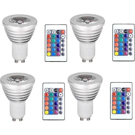 4 ampoules GU10 et 1 télécommande avec fonction mémoire, 4 modes d'éclairage dynamiques, projecteur, 17 couleurs (1/5)