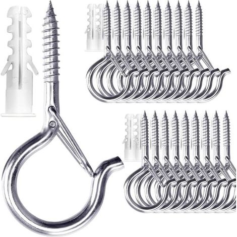 Schraubhaken zum Aufhängen von Pflanzen und Außenleuchten an Terrassen, Holzwänden und -decken, 20er-Pack, silber (1/5)
