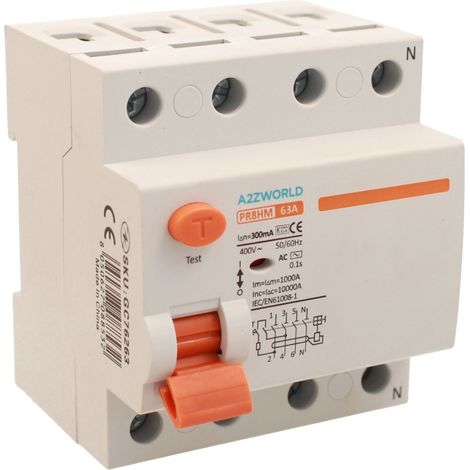 RCCB Interruttore Differenziale Puro Tipo AC 3P+N 4M 10000A 300mA 63A AC 400V IP20 IEC61008-1 PR8HM (1/5)