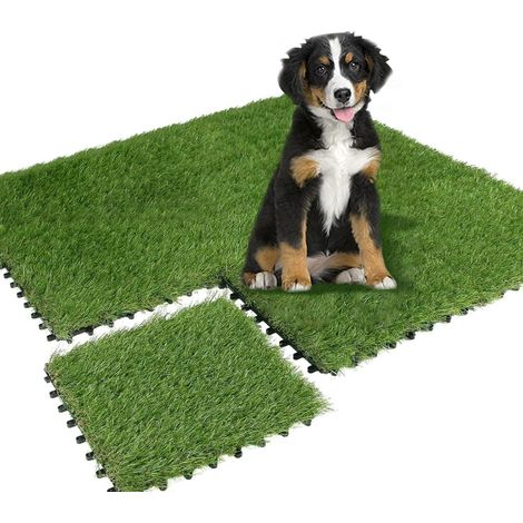 Lot de 9 dalles de gazon artificiel emboîtables pour pot de chien, 30,5 x 30,5 cm, tapis de gazon artificiel pour balcon, sol auto-drainant (1/5)
