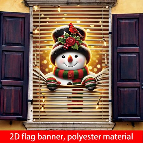 Nouvelle décoration de fenêtre de Noël, tenture Père Noël, décoration de fête, drapeau d'extérieur - 80 x 120 cm (œillets + ruban) - Style 2