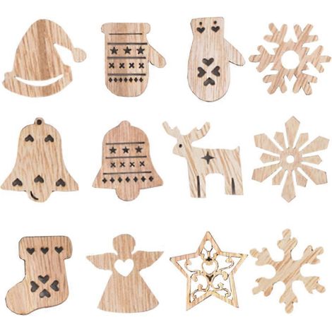 54 décorations de Noël en bois à faire soi-même pour sapin de Noël-4x4x0.3cm-Brown