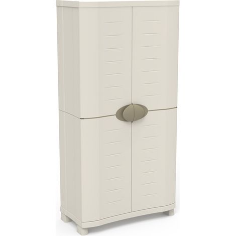 Armoire meuble de rangement avec 4 étagères métalliques pour intérieur/extérieur coloris Beige - Longueur 90 x Profondeur 45 x Hauteur 184 cm (1/4)
