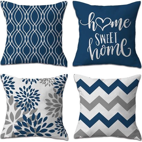 45x45cm Blue Cushion Cover Modern Geometry Linen Decorative Pillowcase Sofa Cushion for Home Living Room Bedroom (1/5)