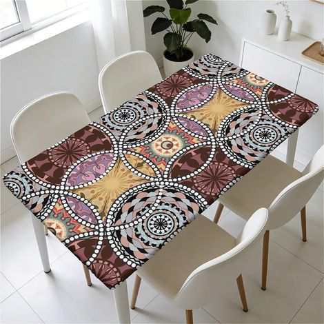 Housse de table élastique 160x90 cm lavable, imperméable, avec élastique, motif Boho