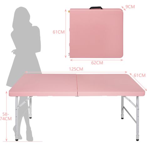 Tavolo pieghevole regolabile 125x61x74 cm in plastica e ferro rosa con maniglia - MEUBLIV (1/5)