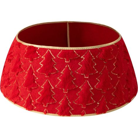 Jupe d'arbre de Noël ronde, collier d'arbre de Noël rouge, décorations d'arbre de Noël adaptées aux sols intérieurs de la maison et du bureau (1/4)