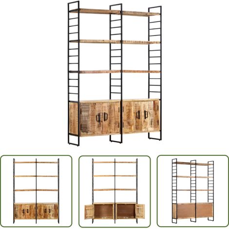 Bibliothèque à 4 niveaux, Étagère de Rangement, Meuble pour Dossier, Armoire de Rangement 124x30x180 cm Bois de manguier brut AXZ67387 BonneVie (1/5)