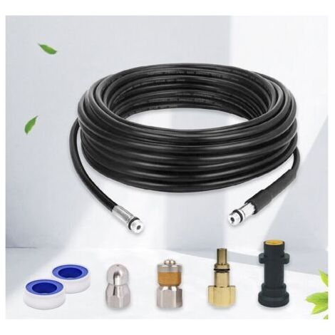 QORVA-Tuyau Débouche Canalisation pour Karcher,Kit de Nettoyage du Tuyau de Vidange du Nettoyeur Haute Pression avec Buse à Jet et Buse à Jet Rotatif pour Kärcher K2-K7 Séries et LAVOR(10M) (1/5)
