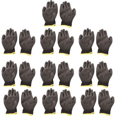 10 Paires Gants de Travail PU Enduits Antistatiques Nylon Noir Liseré Rouge Taille 8(M) (1/5)