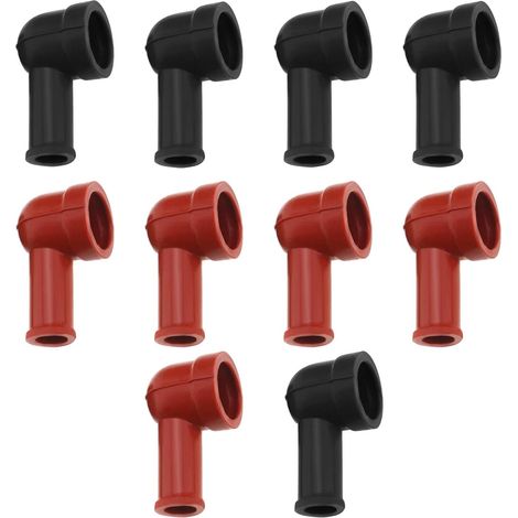 Couvercle de Protection en Caoutchouc Isolant pour Borne de Batterie Couvercle Isolant pour Borne de Démarrage Isolante pour Borne Coudée 14mm x 8xm Noir et Rouge (1/5)