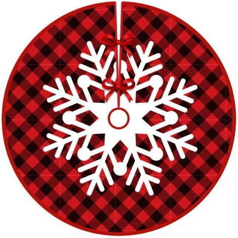 Jupe d’arbre de Noël à carreaux rouges et noirs - Tapis d’arbre de Noël à motif flocon de neige - Tapis d’arbre de Noël (1/5)
