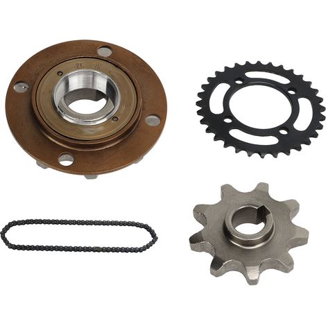 Kit de Pignon de Chaîne 420 - Couronne 32D - Pignon 9D avec Épaulement et Rainure Clavette - Roue Libre Sans Dents - Pour Scooter Vélo ATV Moto 4x4