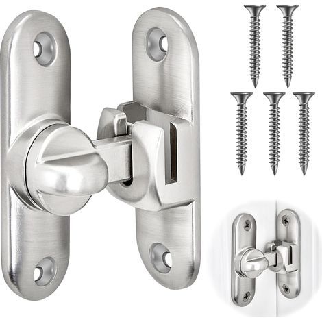 Verrou de Porte Coulissante, 90/180 Degrés Porte Coulissante Loquet, Serrure Porte Interieure avec Vis pour Cuisine, Fenêtre, Chambre (Argent) (1/5)