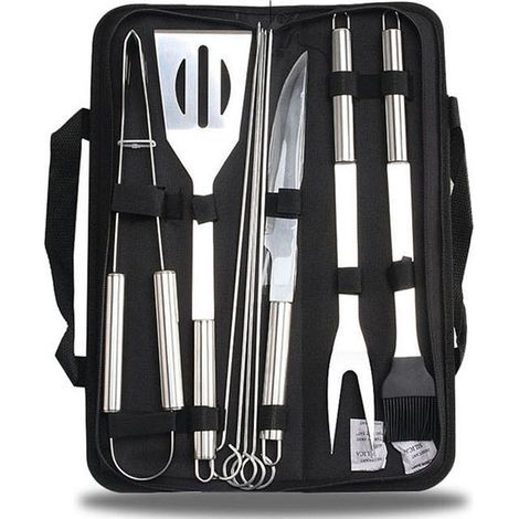 Ensemble de 10 Ustensiles de Barbecue en Acier Inoxydable - Set Professionnel pour Grillades et Cuisson en Extérieur (1/5)