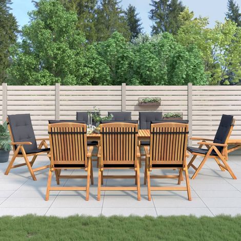 Gartenstühle mit Auflagen 8 Stk. Massivholz Teak (1/5)
