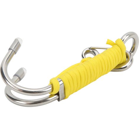 Crochet de plongée spéléo en acier inoxydable double avec corde jaune pour exploration sous-marine (1/5)