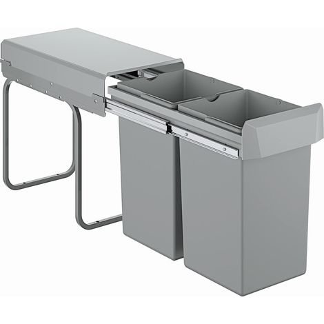 Poubelle de Cuisine, Tri sélectif, Double Compartiment 2X15L, Installation au sol derrière une porte battante d'au moins 30cm, Compatible avec Blue Home, Gris, 40855000 (1/5)