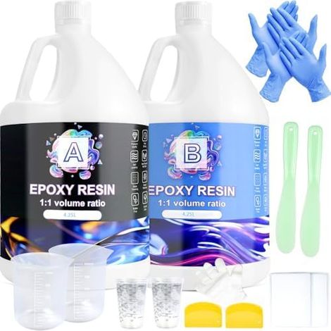 Resine Epóxy,8.5 L Kit Resin Epóxy Transparente et Durcisseur 1: 1 Ratio Revêtement pour Bois,DIY,Créations ArtistiquesTable,Décoration (1/5)