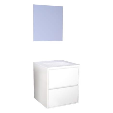 ONDEE - Mueble de baño BELIS + espejo suspendido - Entregado montado - Ancho: 60cm - Acabado: blanco