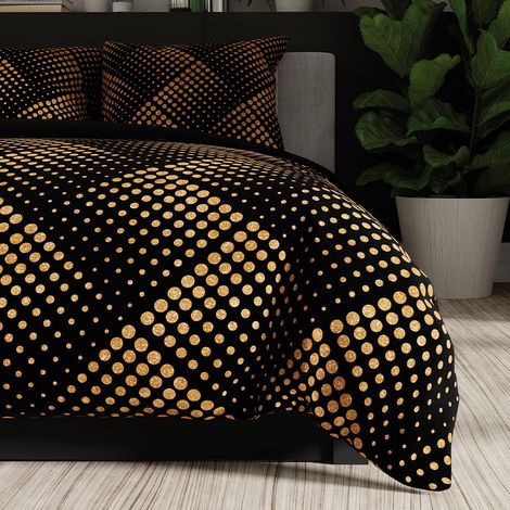 Parure de lit LUXE en satin - motifs géométriques dorés - 220x200cm (1/5)