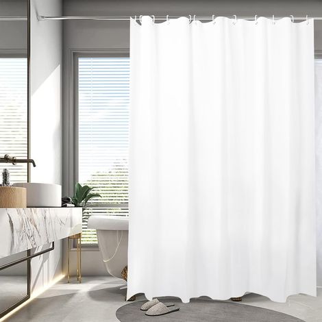 Duschvorhang – Schimmelresistenter Duschvorhang, wasserdichtes und waschbares Polyestergewebe, Größe 180×200cm mit 12 Haken, geeignet für Badewanne und Badezimmer (Weiß) (1/5)