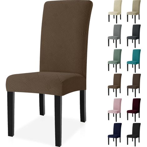 Housses de chaise extensibles 2 pièces, lavables et amovibles, marron (1/5)