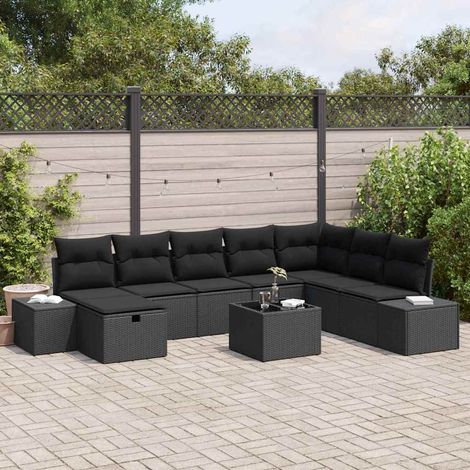 vidaXL Gartensofa-set mit Kissen 9 pcs Schwarz Poly-Rattan (1/5)