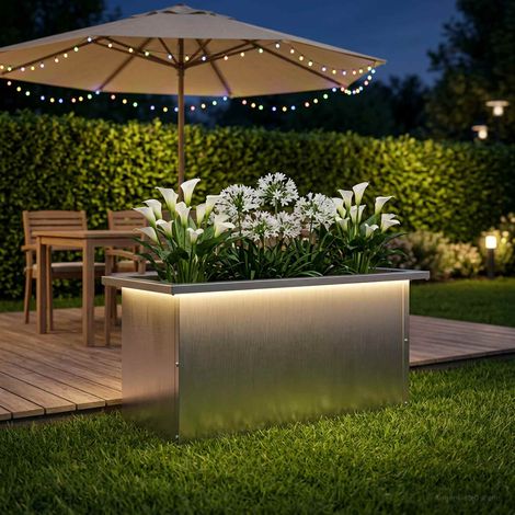 vidaXL Jardinera para jardín con luces LED Plateado 30 x 60 x 30 cm (1/5)