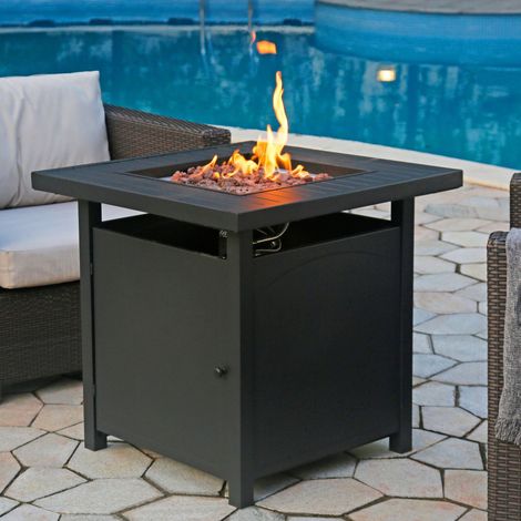 Braséro à gaz extérieur – Foyer avec pierres de lave – Allumage électronique – Table basse multifonctionnelle – Système de sécurité intégré – Bali Outdoors (1/4)