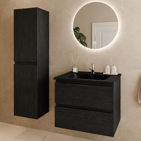 Meuble + colonne Verona 60cm chêne noir vasque noire LOMAZOO (1/5)