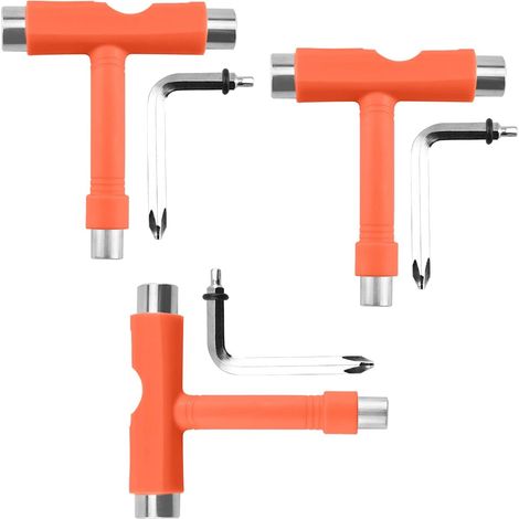Outil de skate tout-en-un 3pcs outils de type T de planche à roulettes portables multifonctions clé de type L tournevis cruciforme outil de montage de démontage de planche à roulettes