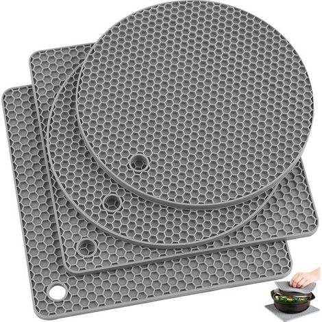 4 posavasos de silicona, Posavasos resistentes al calor, Alfombrilla de silicona, Antideslizantes y duraderos, Fáciles de lavar y secar (Gris) (1/5)