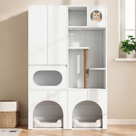 Meuble armoire à chat blanc MDF 140 x 45 x 195 cm (1/5)